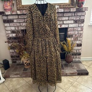 Who What Wear Leopard Print Dress Womens Small Long Sleeve